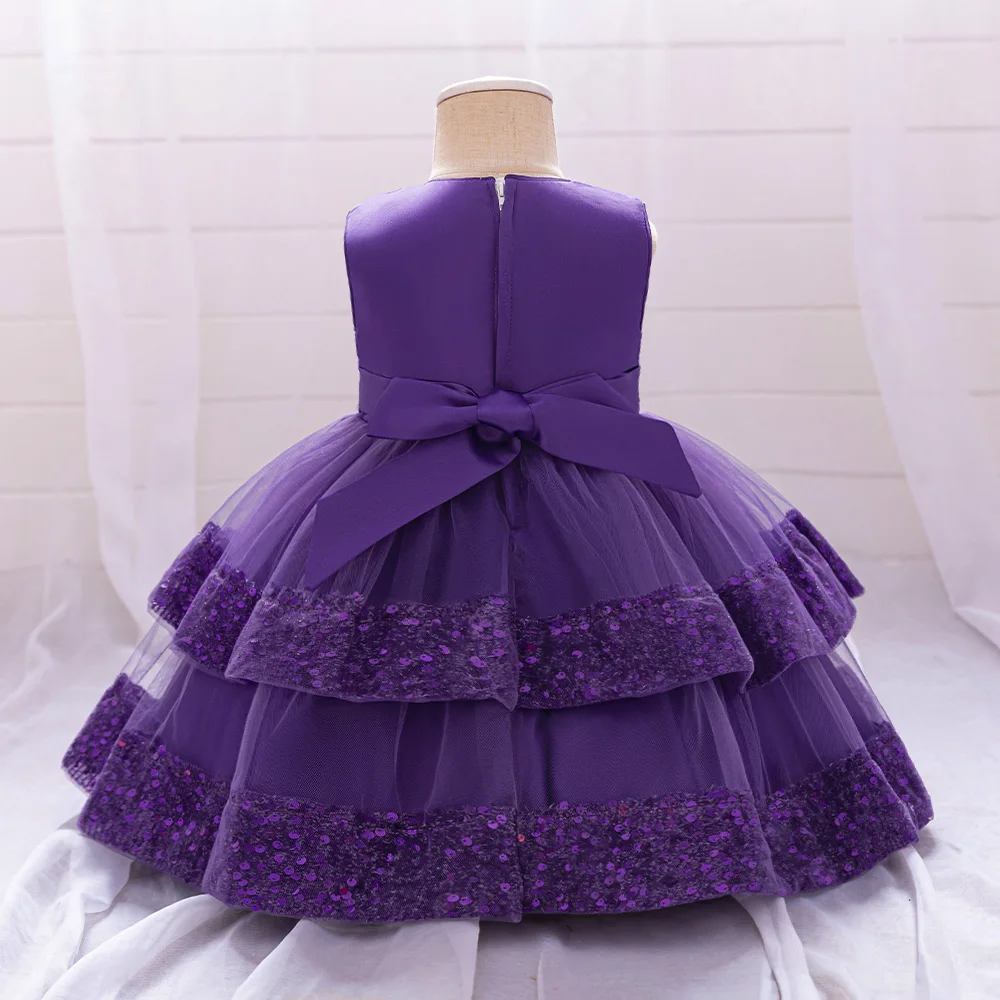 Sequin Bow Baby Girls Party Dresses Toddler 1st Birthday Baptism Dress Lace Wedding Princess Dress for Girls Christmas Prom Gown