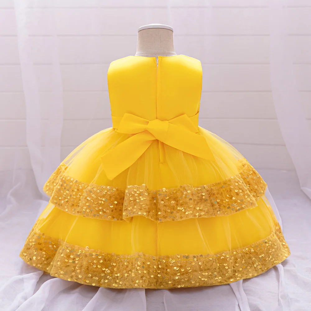Sequin Bow Baby Girls Party Dresses Toddler 1st Birthday Baptism Dress Lace Wedding Princess Dress for Girls Christmas Prom Gown