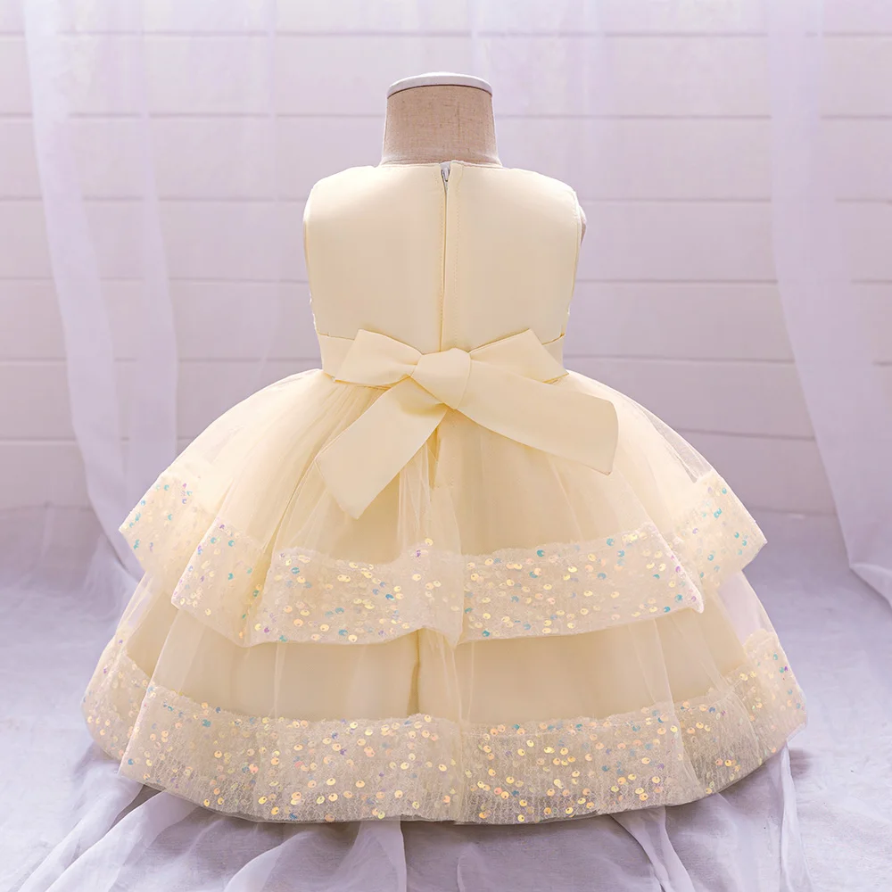 Sequin Bow Baby Girls Party Dresses Toddler 1st Birthday Baptism Dress Lace Wedding Princess Dress for Girls Christmas Prom Gown