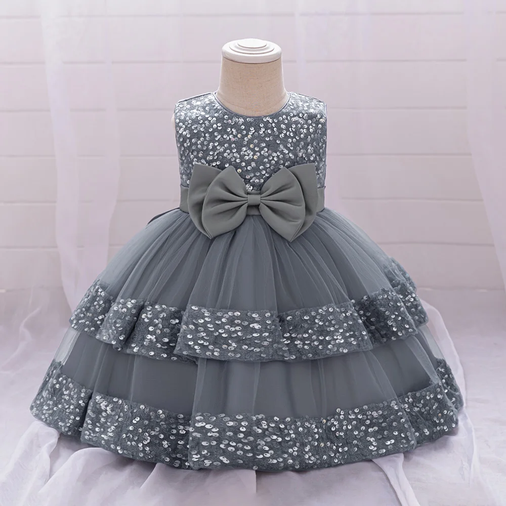 Sequin Bow Baby Girls Party Dresses Toddler 1st Birthday Baptism Dress Lace Wedding Princess Dress for Girls Christmas Prom Gown