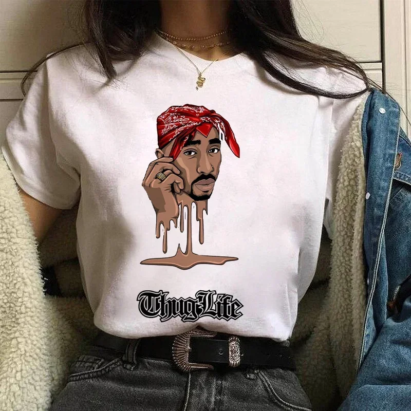 TUPAC Streetwear Harajuku T Shirts Women Harajuku Top Tees Female T-shirt Hip Hop Rapper Graphic Printed Casual Tshirt Clothes