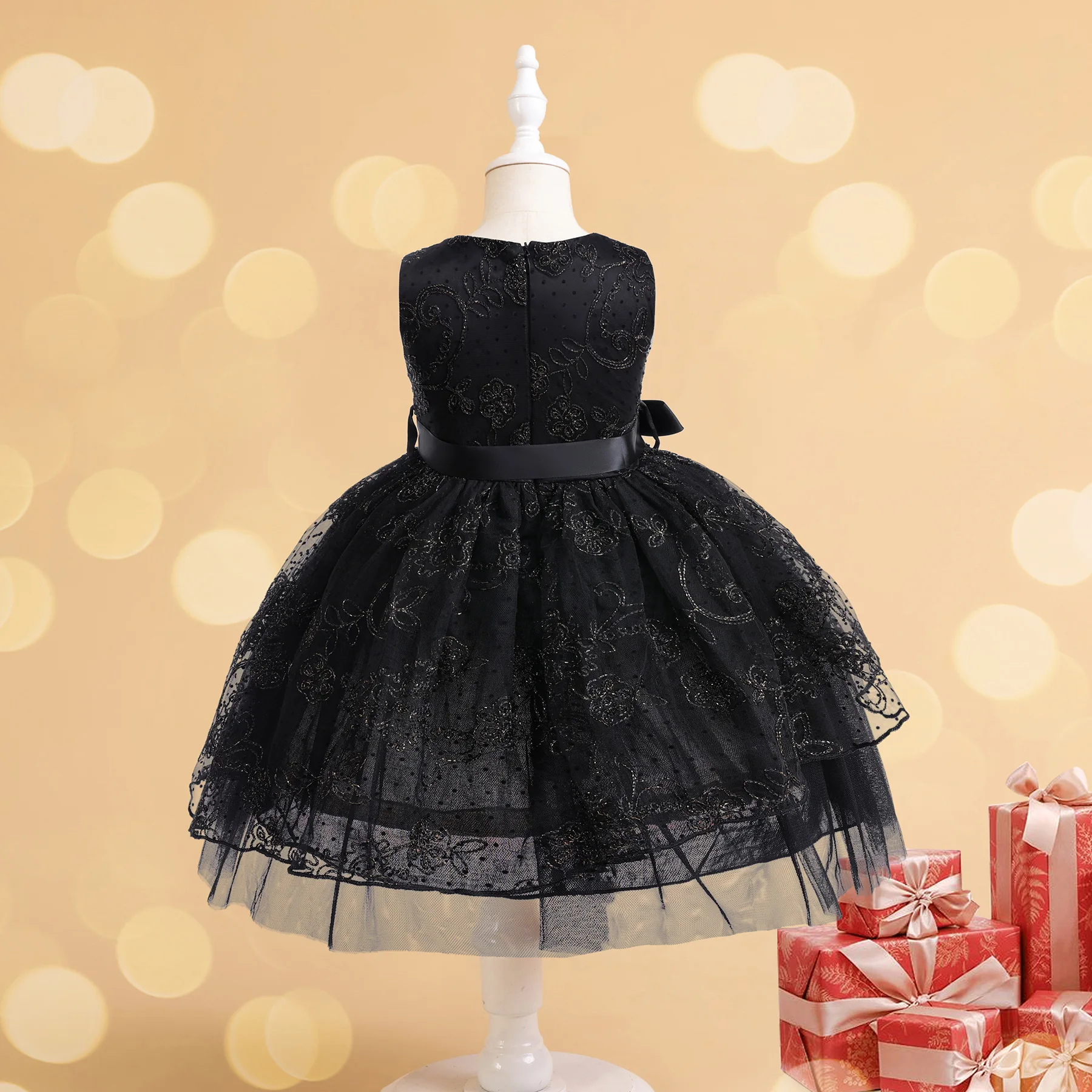 Girls New Wednesday Black Lace Hollow Sleeveless Gothic Mesh Dress Halloween Christmas Makeup Ball Cosplay Dress