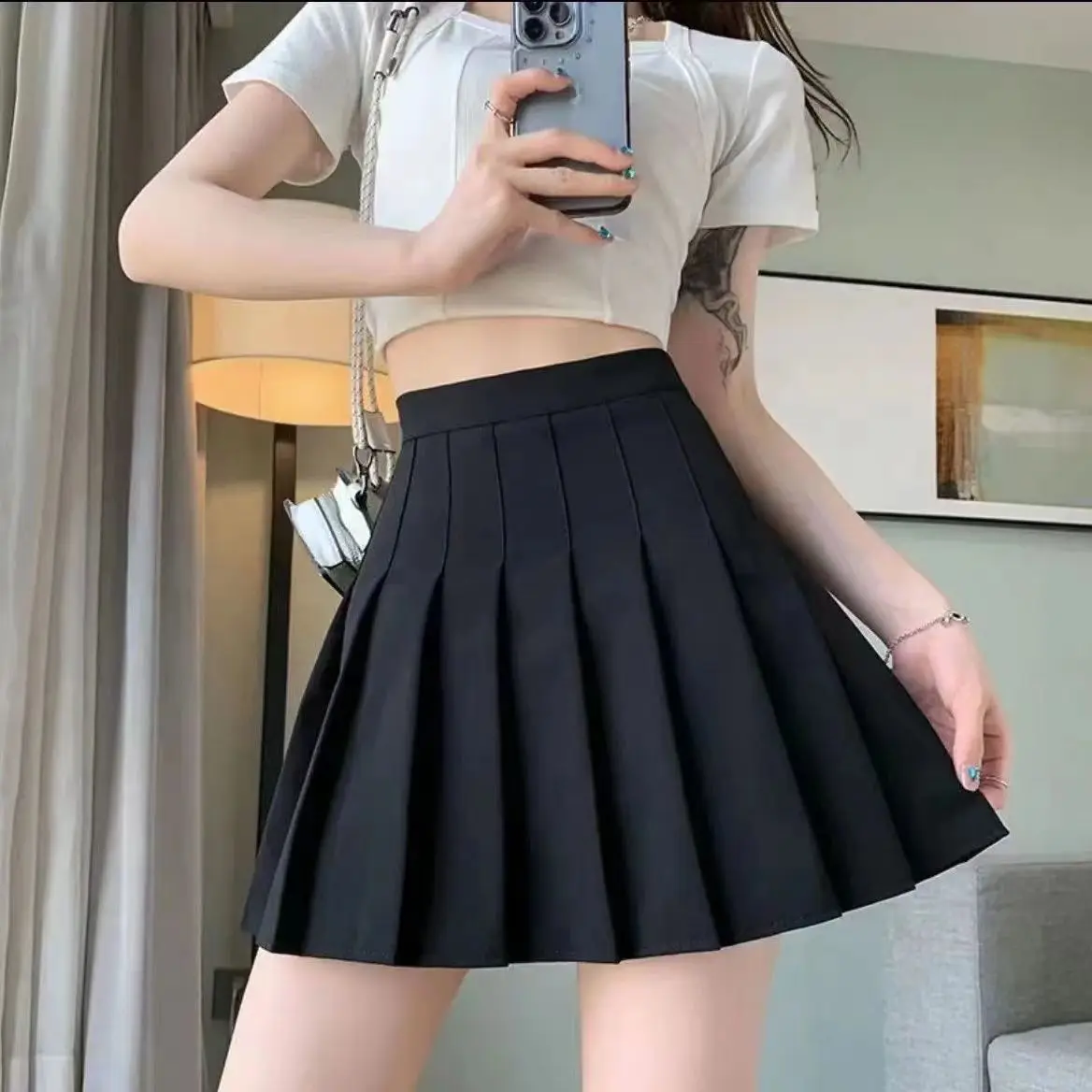 Women's Pleated Skirts Summer High Waist Zipper Dancing Skirt Y2k JK Sweet Girl Mini Skirts Black Student A Line Shorts Fashion