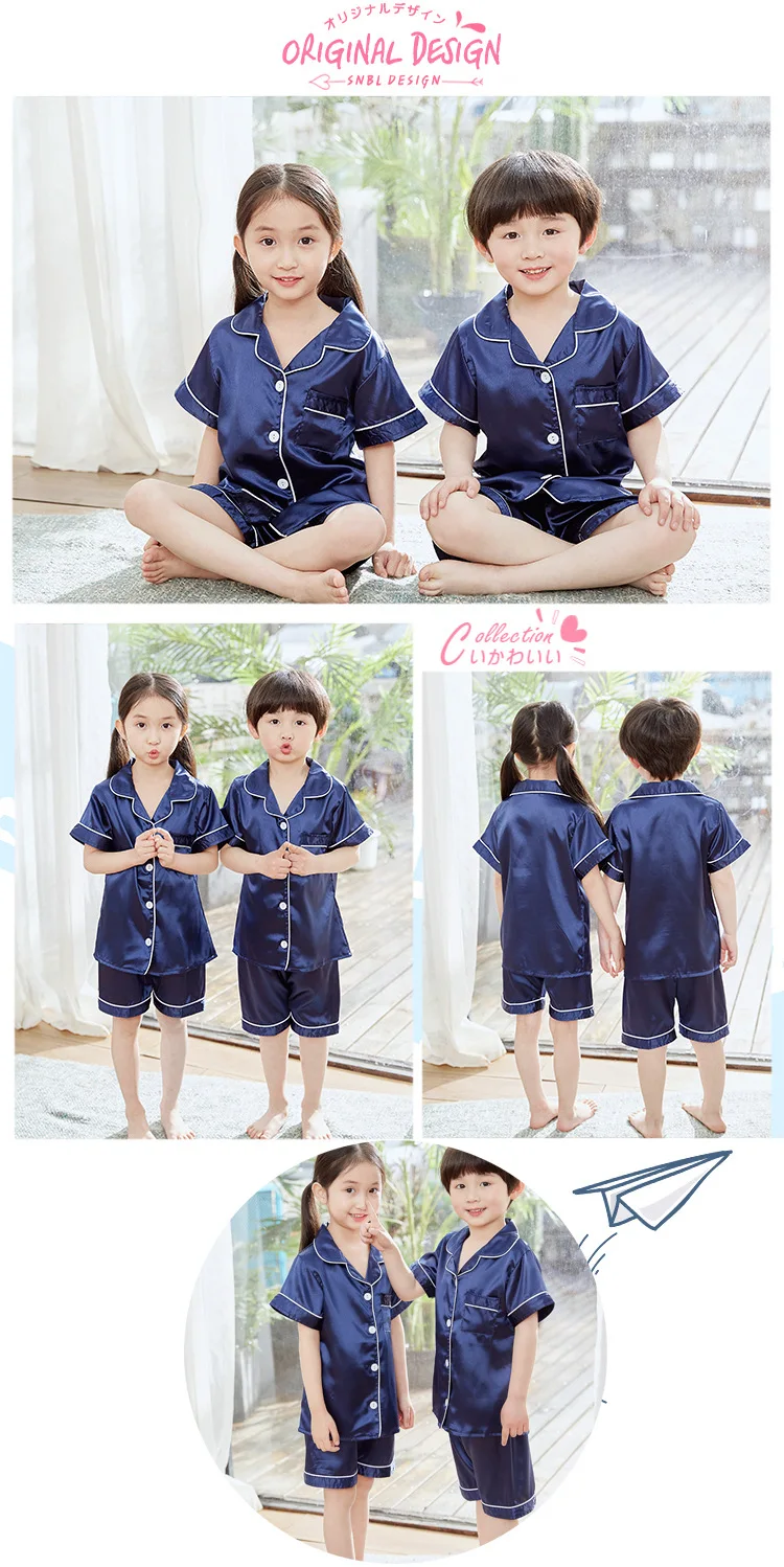 Boy Girl Satin Silk Pajamas Short Sets for Kids Toddler 3 4 5 6 7 8 9 10 11 12 13 14 Years Pink Summer Children Pijama Sleepwear