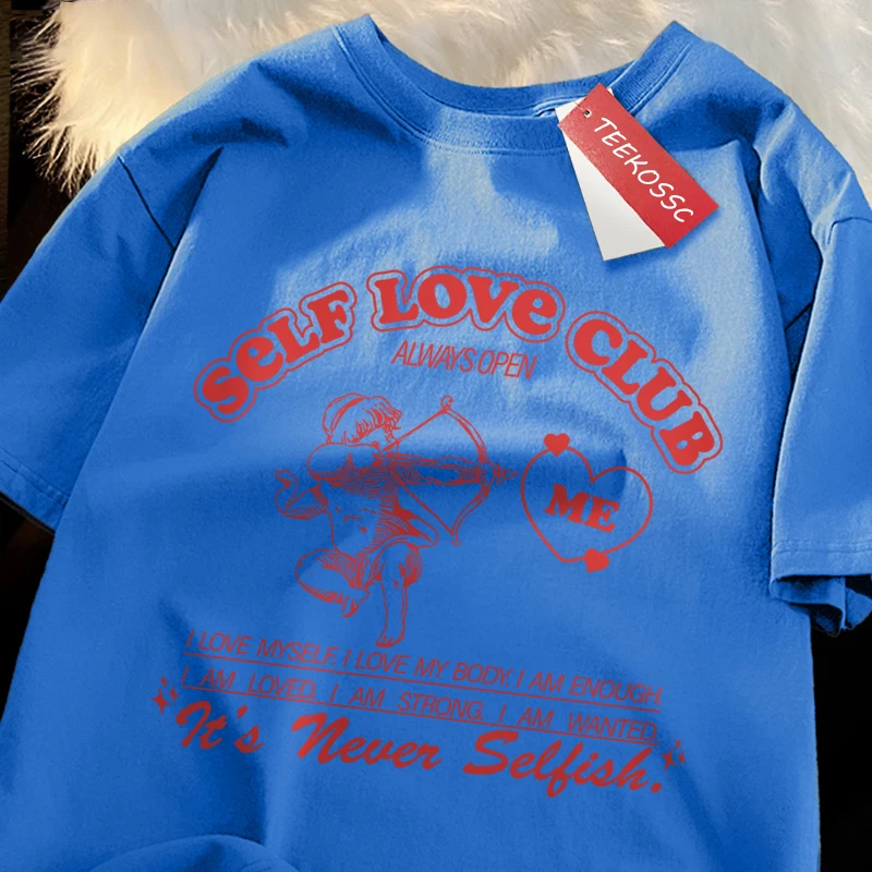 Self Love Club Fun Cupid Men Women T Shirts Breathable Street Tee Clothes Cotton Summer Fashion Loose Casual Oversized T Shirt