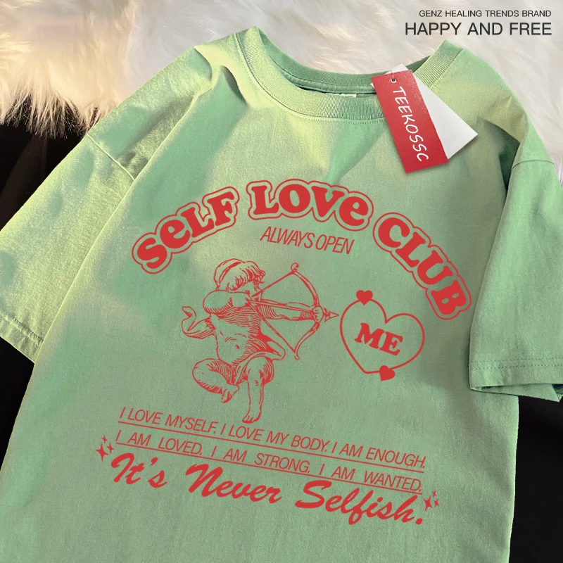 Self Love Club Fun Cupid Men Women T Shirts Breathable Street Tee Clothes Cotton Summer Fashion Loose Casual Oversized T Shirt
