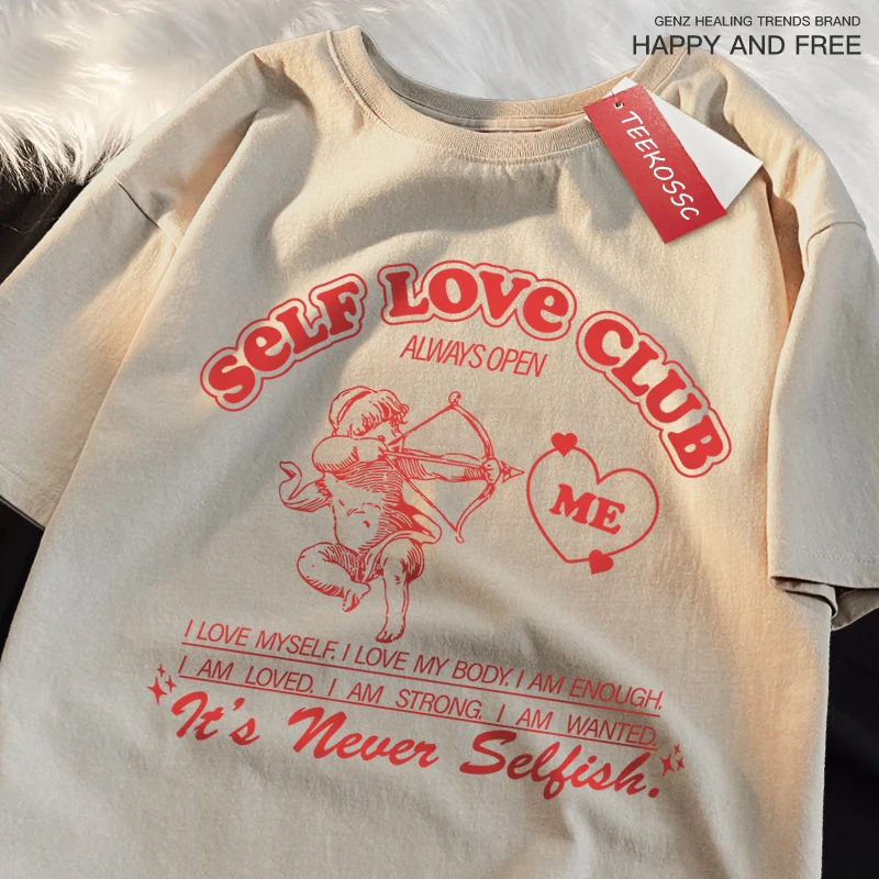 Self Love Club Fun Cupid Men Women T Shirts Breathable Street Tee Clothes Cotton Summer Fashion Loose Casual Oversized T Shirt