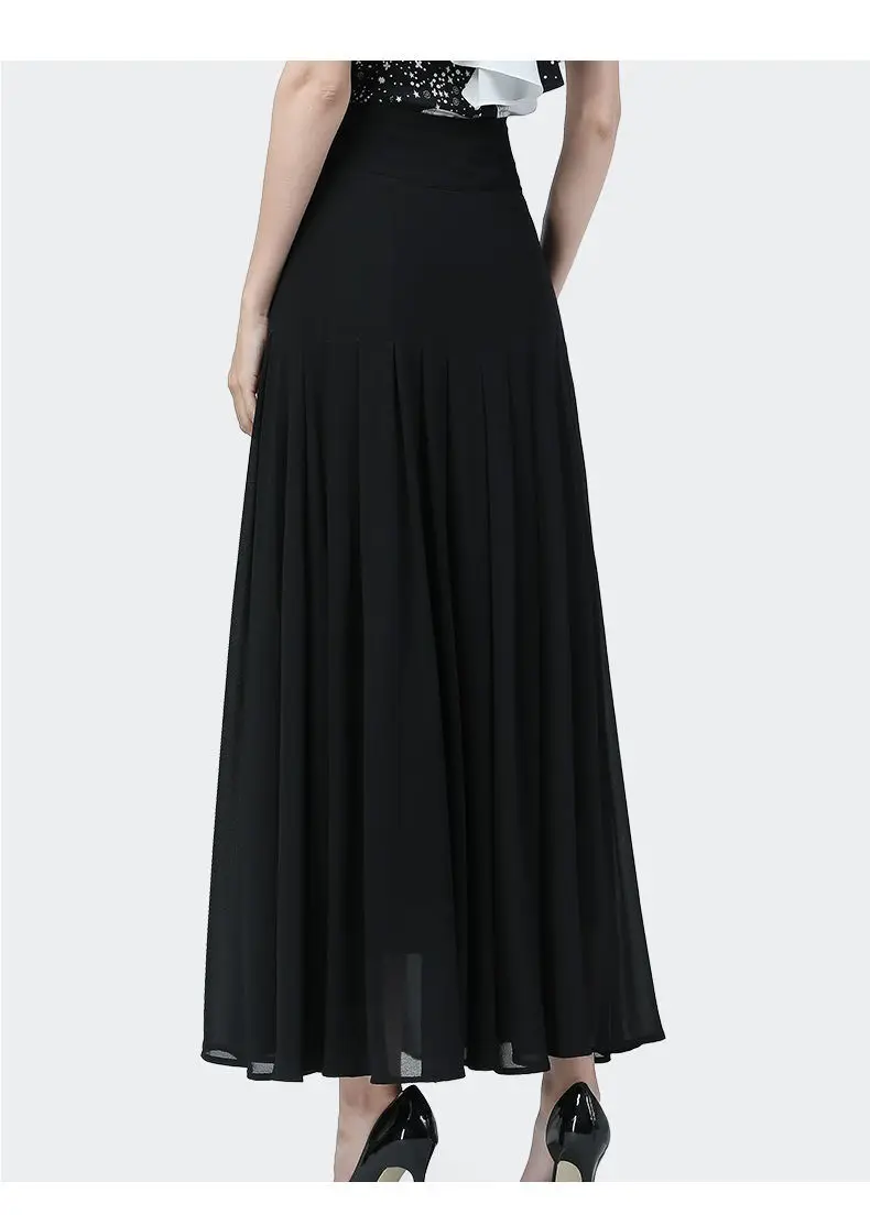 Summer Chiffon Pleated Skirt High Waist Slim A-line Skirt Women High Quality Elegant Over-the-knee Slit Ladies Long Skirt Party