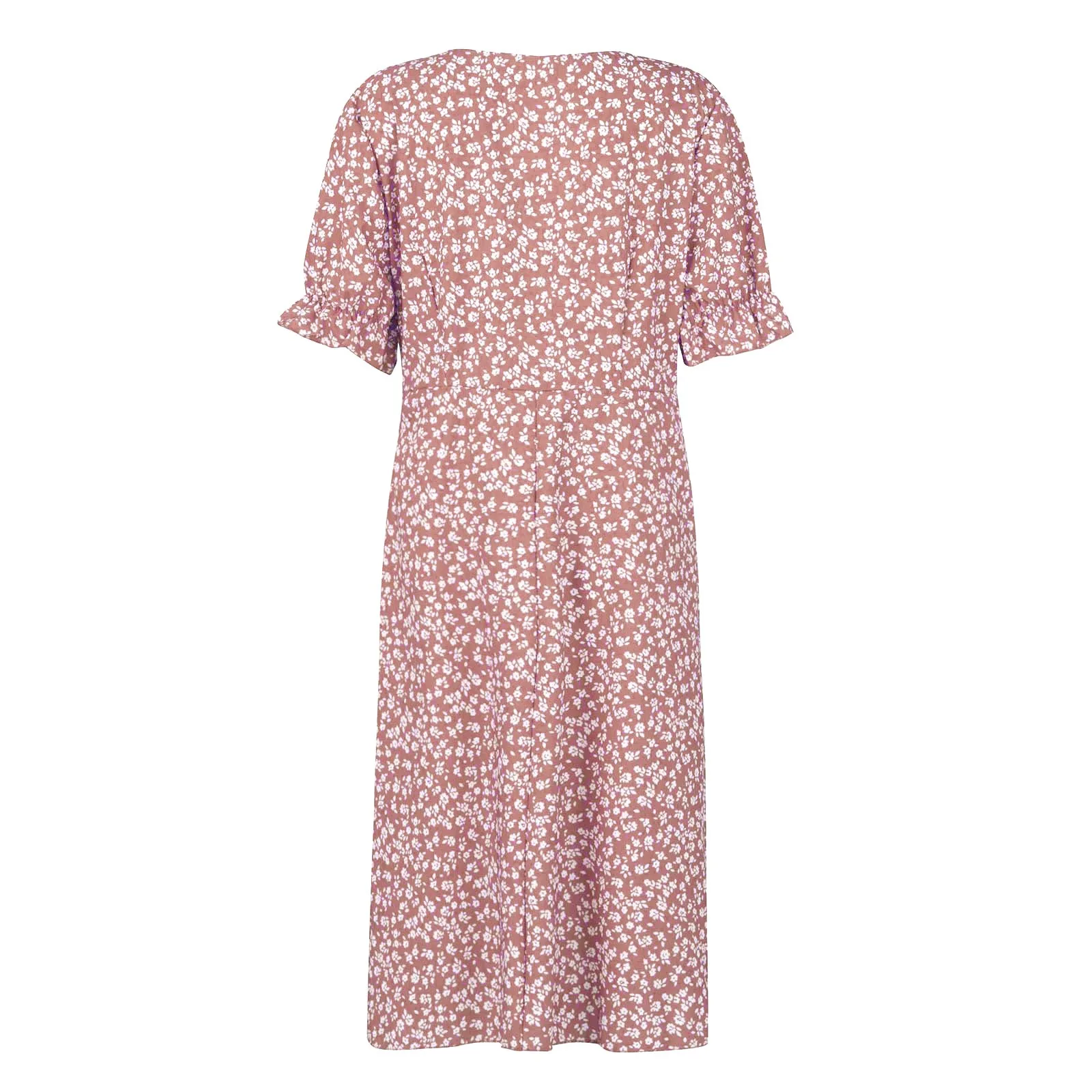 Elegant Floral Pleated H shaped Midi Dress Female V Neck Puff Sleeve Waist Ruched Button Dresses Women Summer Dress Robe