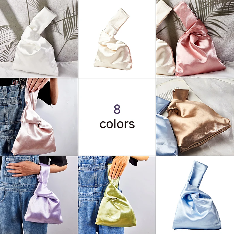 Women Wrist Bag Mini Knot Bag Vintage Silky Japanese Style Tote Bag Girl Key Phone Pouch Student Reusable Folding Shopping Bags