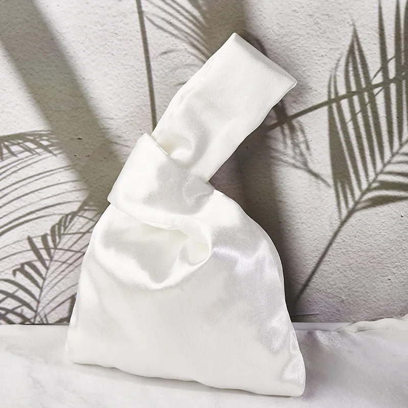 Women Wrist Bag Mini Knot Bag Vintage Silky Japanese Style Tote Bag Girl Key Phone Pouch Student Reusable Folding Shopping Bags