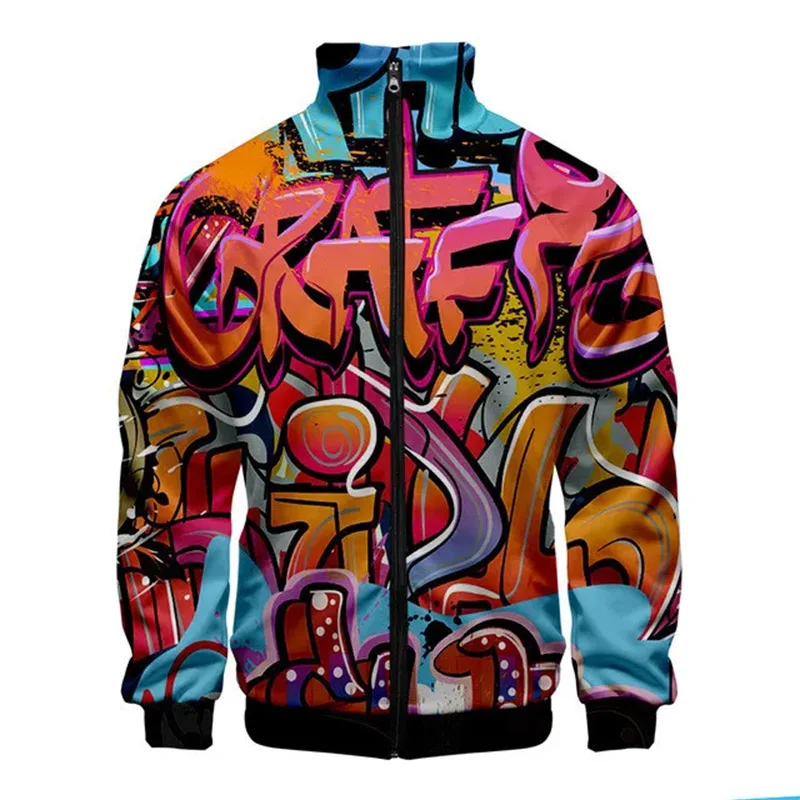 New Funny Graffiti Pattern 3D Jacket Men Women Harajuku Hip Hop New Style Coat Casual Stand Collar Zipper Sweatshirt Jacket Top