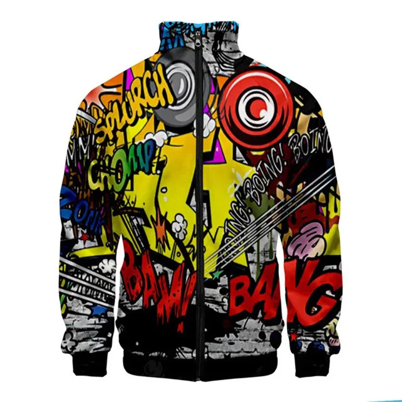 New Funny Graffiti Pattern 3D Jacket Men Women Harajuku Hip Hop New Style Coat Casual Stand Collar Zipper Sweatshirt Jacket Top