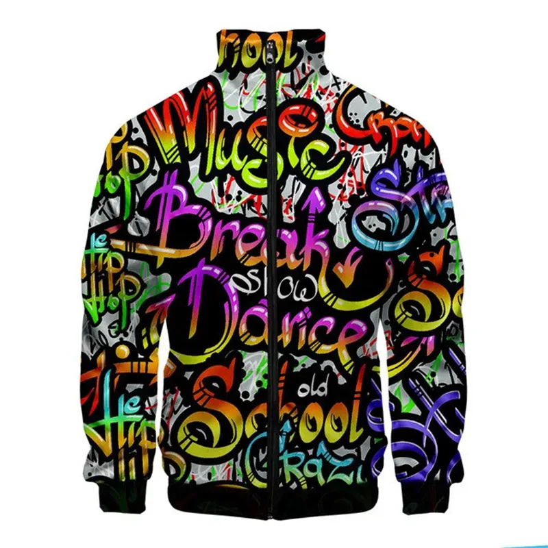 New Funny Graffiti Pattern 3D Jacket Men Women Harajuku Hip Hop New Style Coat Casual Stand Collar Zipper Sweatshirt Jacket Top
