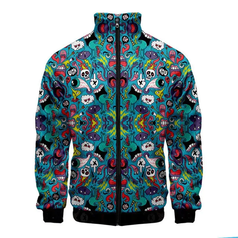 New Funny Graffiti Pattern 3D Jacket Men Women Harajuku Hip Hop New Style Coat Casual Stand Collar Zipper Sweatshirt Jacket Top