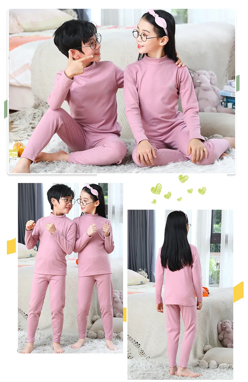 3-14 Years Kids Clothing Sets Autumn Winter Thermal Underwear Suit Girls Boys Pajama Sets Teens Clothes No Trace Warm Sleepwear