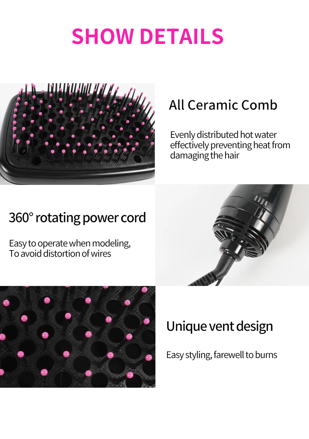 Hair Dryer Brush Portable Hot Air Brush Blow Dryer with Comb One Step Hair Dryer Comb Blower Brush Hair Straightener