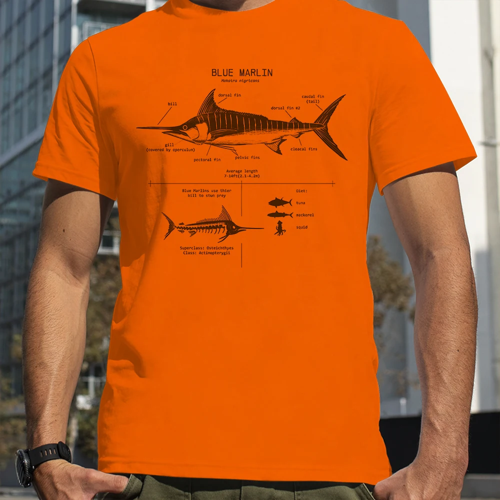 Great Blue Marlin Anatomy T-Shirt New Summer Men Street Short Sleeve Hip Hop Punk Style Boy Loose Oversized Casual Top Tees