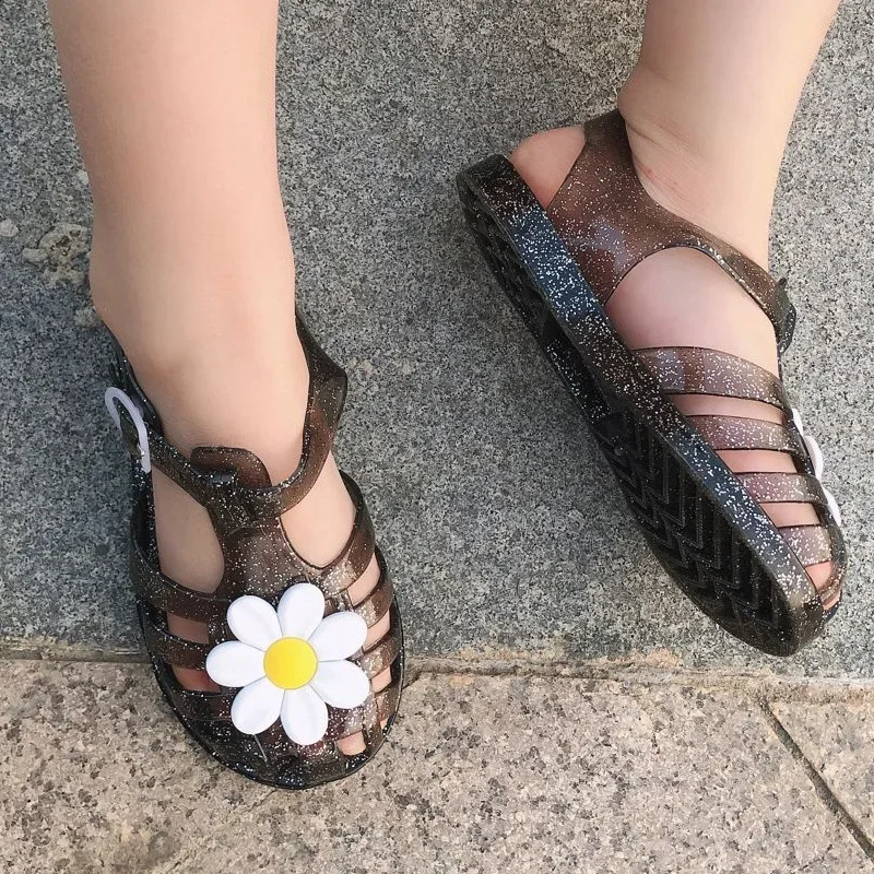 Girls Sandals Summer Child Shoes Baotou Model Breathable Flower Figure Toddler Casual Sandals Outdoor Walking Kids Flat Shoes