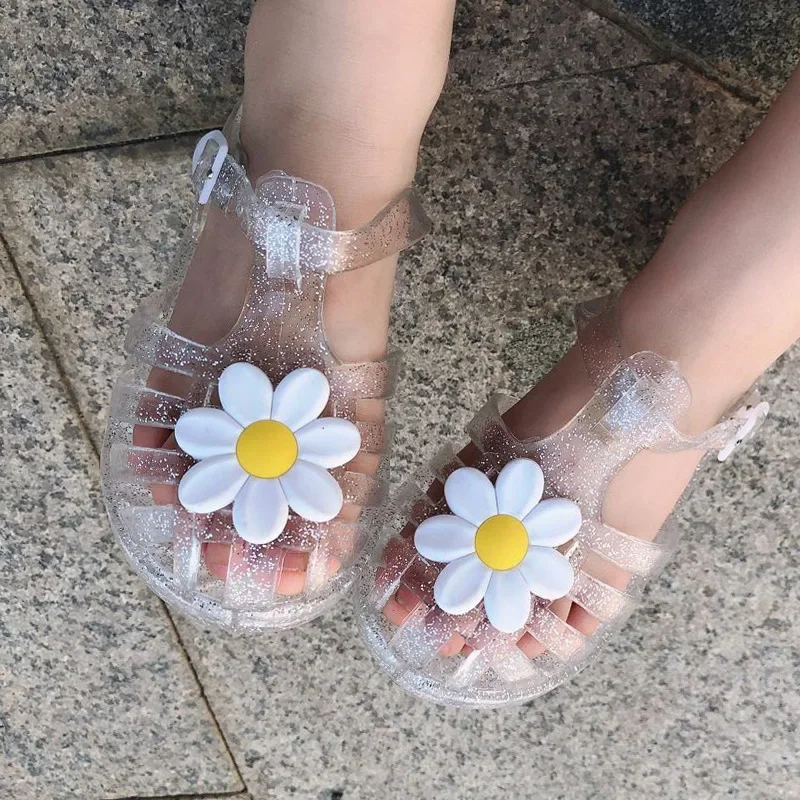 Girls Sandals Summer Child Shoes Baotou Model Breathable Flower Figure Toddler Casual Sandals Outdoor Walking Kids Flat Shoes