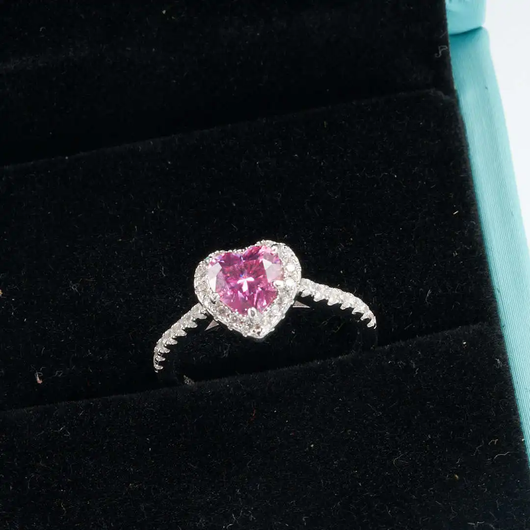 1.0Ct 6.5mm Heart Shape Pink Color Moissanite Engagement Women's Ring Solitaire 925 Sterling Silver Diamond Rings Fine Jewelry