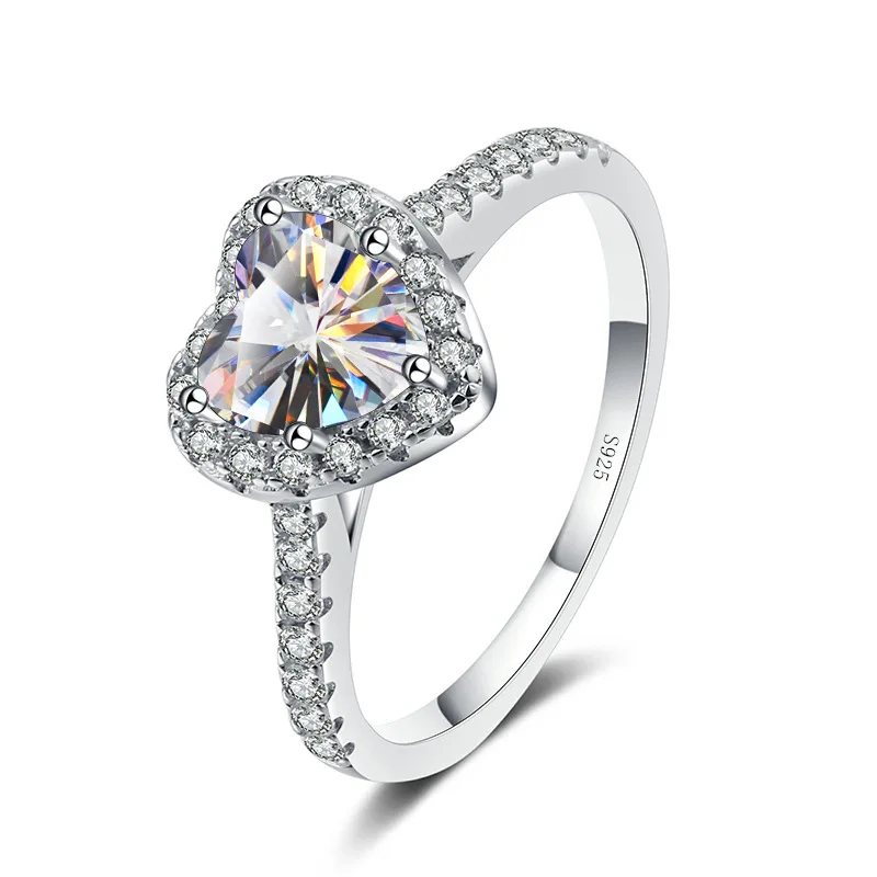 1.0Ct 6.5mm Heart Shape Pink Color Moissanite Engagement Women's Ring Solitaire 925 Sterling Silver Diamond Rings Fine Jewelry
