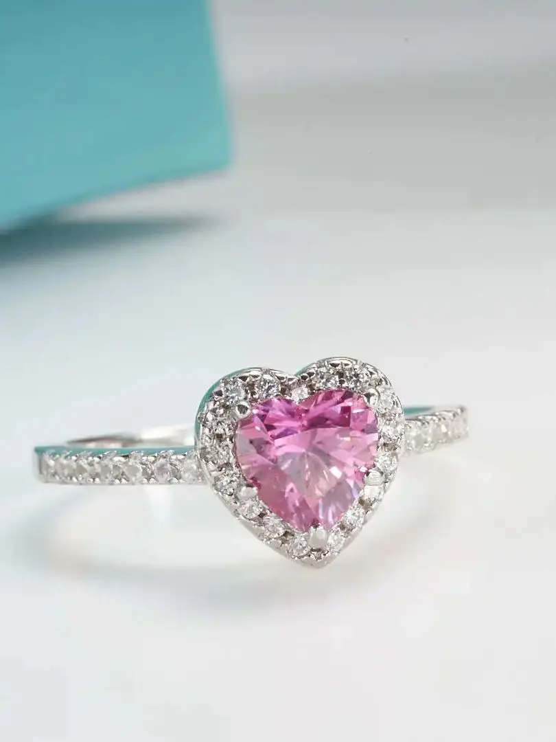 1.0Ct 6.5mm Heart Shape Pink Color Moissanite Engagement Women's Ring Solitaire 925 Sterling Silver Diamond Rings Fine Jewelry