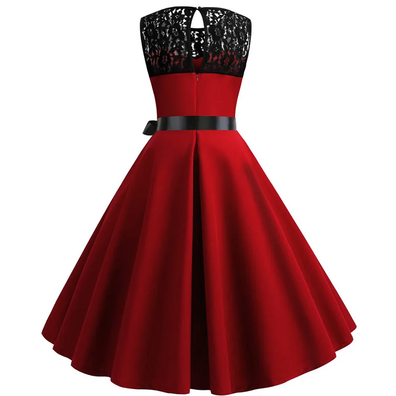 Blue Lace Patchwork Summer Dress Women Elegant Vintage Party Dress Casual Office Ladies Work Dress
