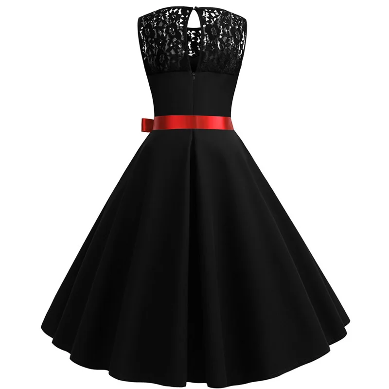 Blue Lace Patchwork Summer Dress Women Elegant Vintage Party Dress Casual Office Ladies Work Dress