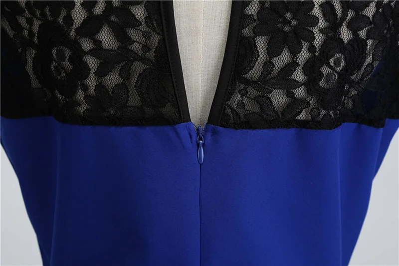 Blue Lace Patchwork Summer Dress Women Elegant Vintage Party Dress Casual Office Ladies Work Dress