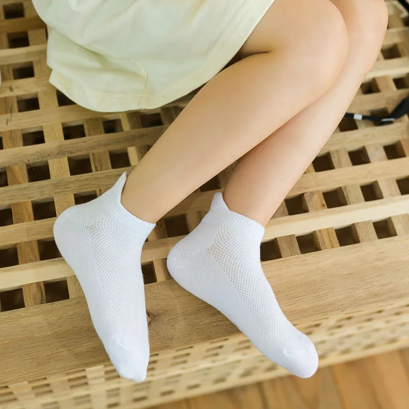 4 Pairs/lot Children's Socks Summer Thin Pure Cotton Boat Socks White Socks Boys and Girls Student Socks Baby Mesh Short Socks