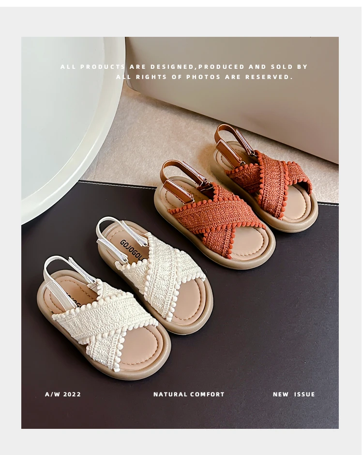 Girls Sandals Summer New Cute National Style Cross Hook & Loop Soft Bottom Princess Fashion Sandals Children Casual Beach Shoes