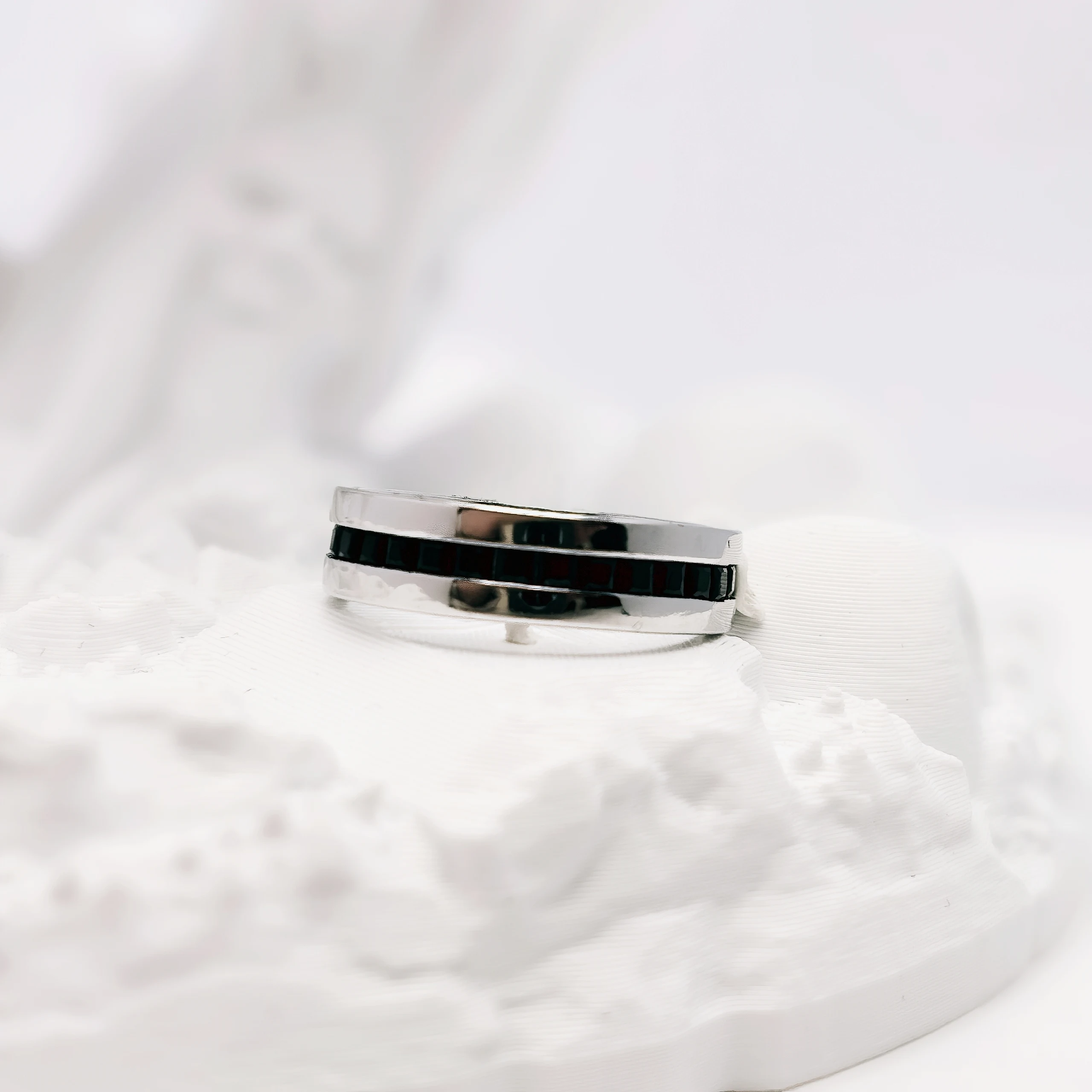 Band Ring Black Stones Europe Style Vintage Fine Jewelry For Women Men Summer Brand New Pure 925 Sterling Silver Gift
