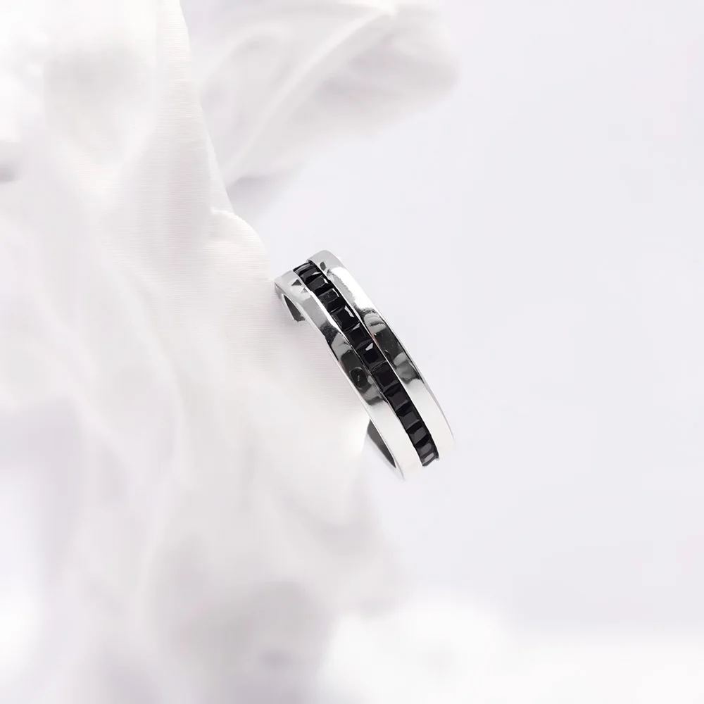 Band Ring Black Stones Europe Style Vintage Fine Jewelry For Women Men Summer Brand New Pure 925 Sterling Silver Gift