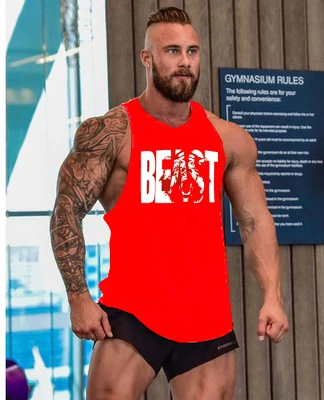 Gym Brand clothing Bodybuilding Fitness Mens running tanks workout BEAST print vest Stringer sportswear muscle undershirt