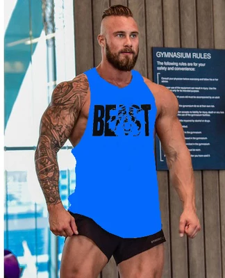 Gym Brand clothing Bodybuilding Fitness Mens running tanks workout BEAST print vest Stringer sportswear muscle undershirt