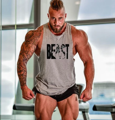 Gym Brand clothing Bodybuilding Fitness Mens running tanks workout BEAST print vest Stringer sportswear muscle undershirt