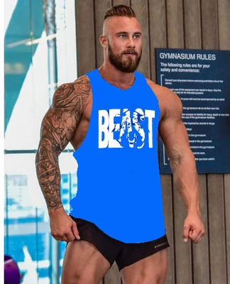 Gym Brand clothing Bodybuilding Fitness Mens running tanks workout BEAST print vest Stringer sportswear muscle undershirt