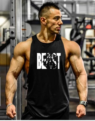 Gym Brand clothing Bodybuilding Fitness Mens running tanks workout BEAST print vest Stringer sportswear muscle undershirt