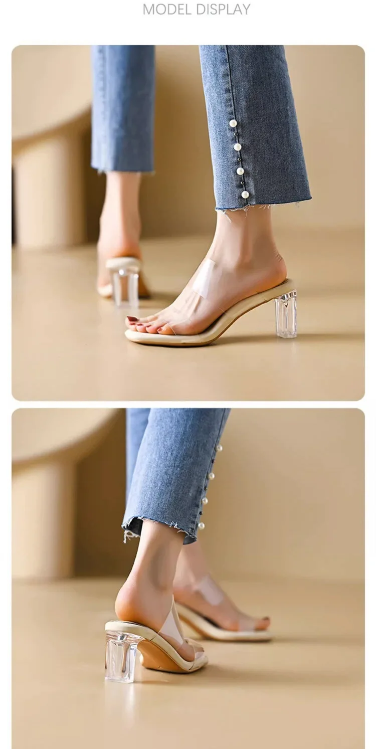 Summer Chunky Transparent Crystal High-heeled Sandals, Women's New Summer Wear Comfortable Soft Soles on The Sense of Sandals