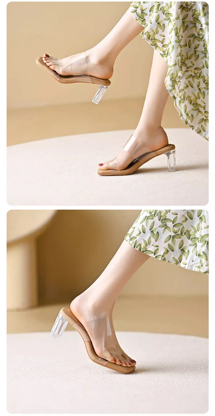 Summer Chunky Transparent Crystal High-heeled Sandals, Women's New Summer Wear Comfortable Soft Soles on The Sense of Sandals