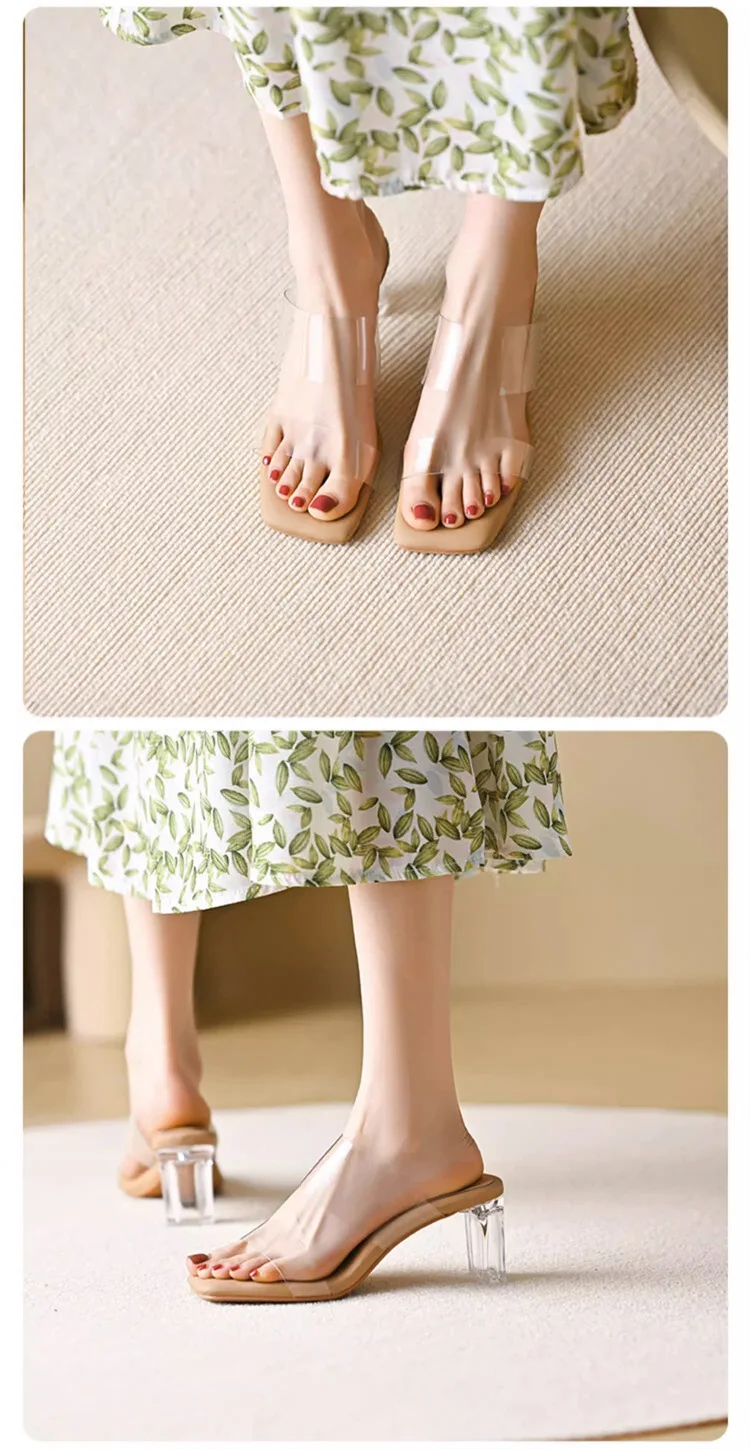 Summer Chunky Transparent Crystal High-heeled Sandals, Women's New Summer Wear Comfortable Soft Soles on The Sense of Sandals