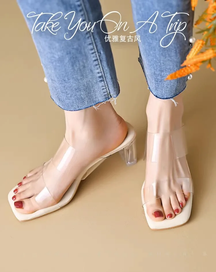 Summer Chunky Transparent Crystal High-heeled Sandals, Women's New Summer Wear Comfortable Soft Soles on The Sense of Sandals