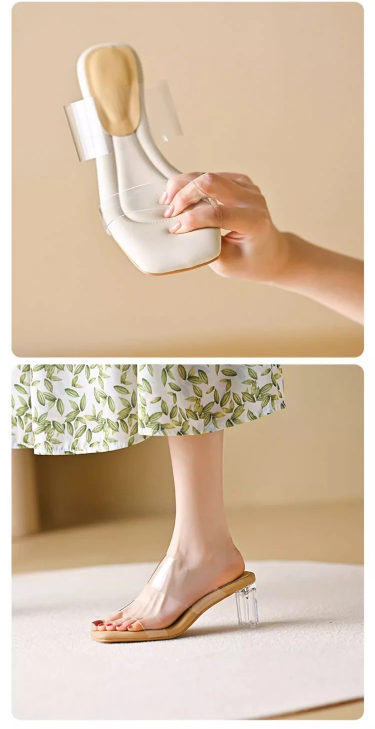 Summer Chunky Transparent Crystal High-heeled Sandals, Women's New Summer Wear Comfortable Soft Soles on The Sense of Sandals