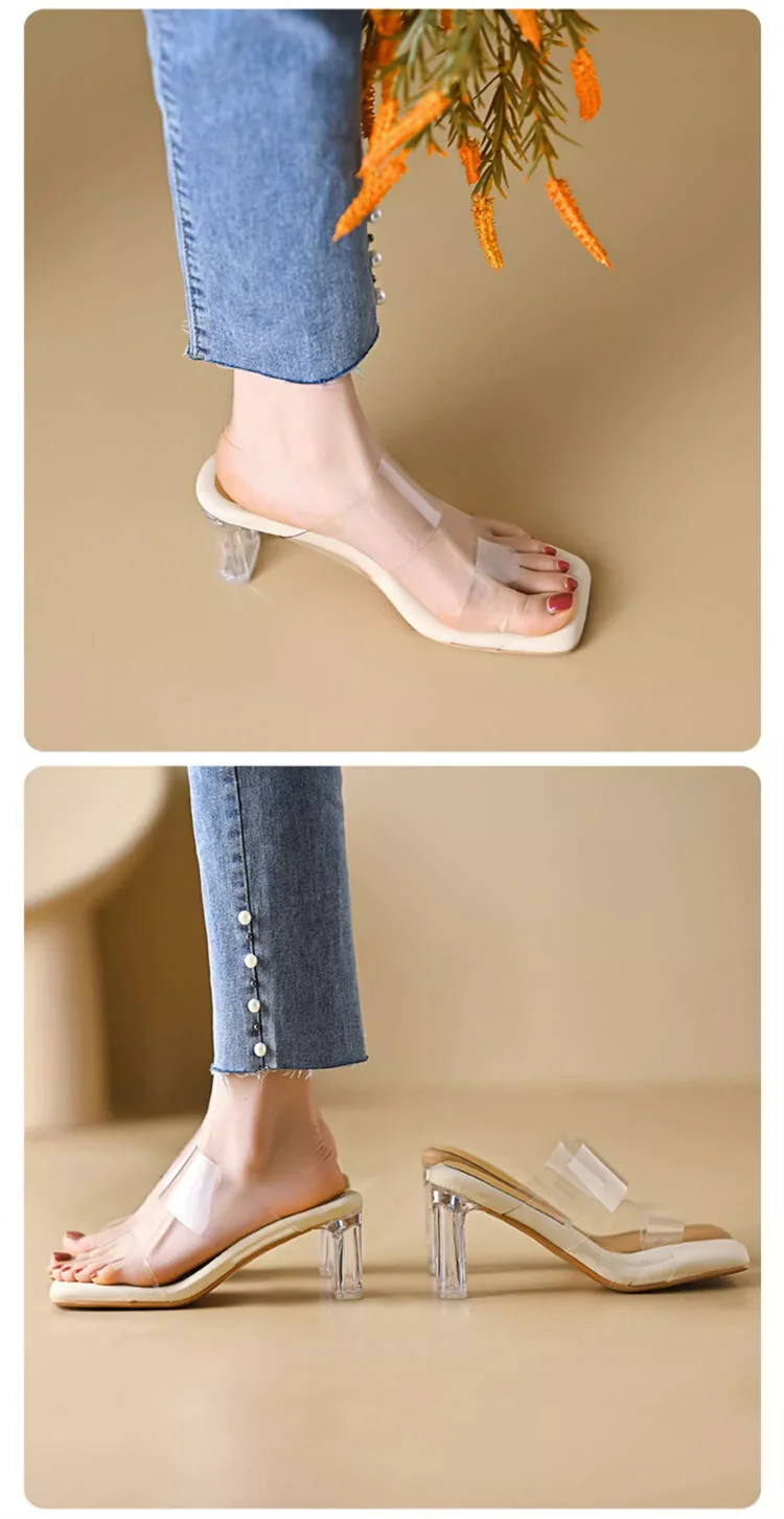 Summer Chunky Transparent Crystal High-heeled Sandals, Women's New Summer Wear Comfortable Soft Soles on The Sense of Sandals