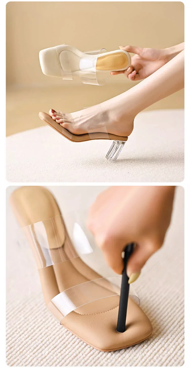 Summer Chunky Transparent Crystal High-heeled Sandals, Women's New Summer Wear Comfortable Soft Soles on The Sense of Sandals