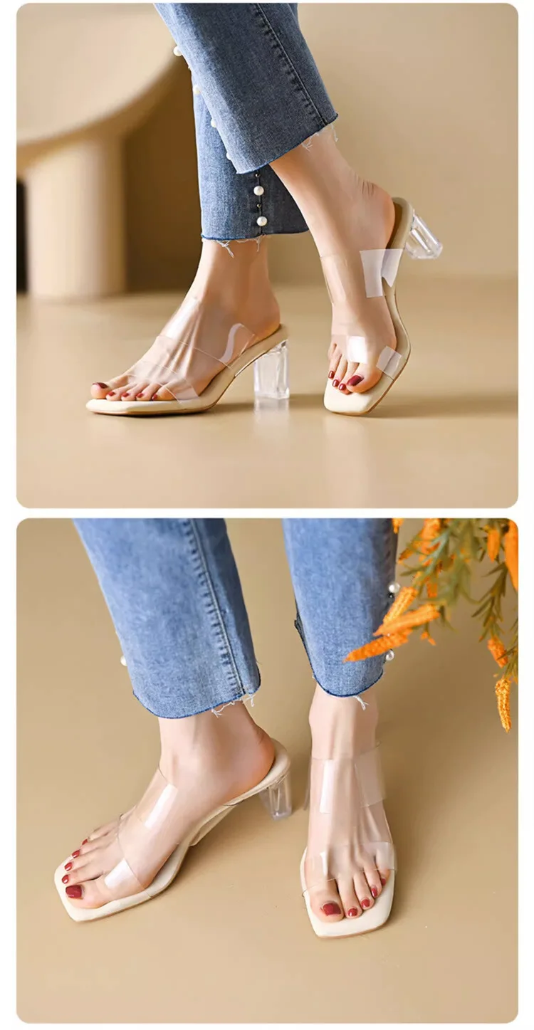 Summer Chunky Transparent Crystal High-heeled Sandals, Women's New Summer Wear Comfortable Soft Soles on The Sense of Sandals