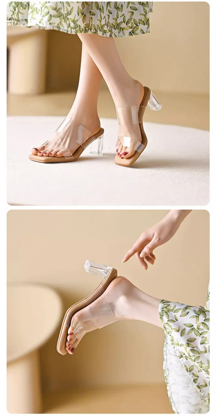 Summer Chunky Transparent Crystal High-heeled Sandals, Women's New Summer Wear Comfortable Soft Soles on The Sense of Sandals
