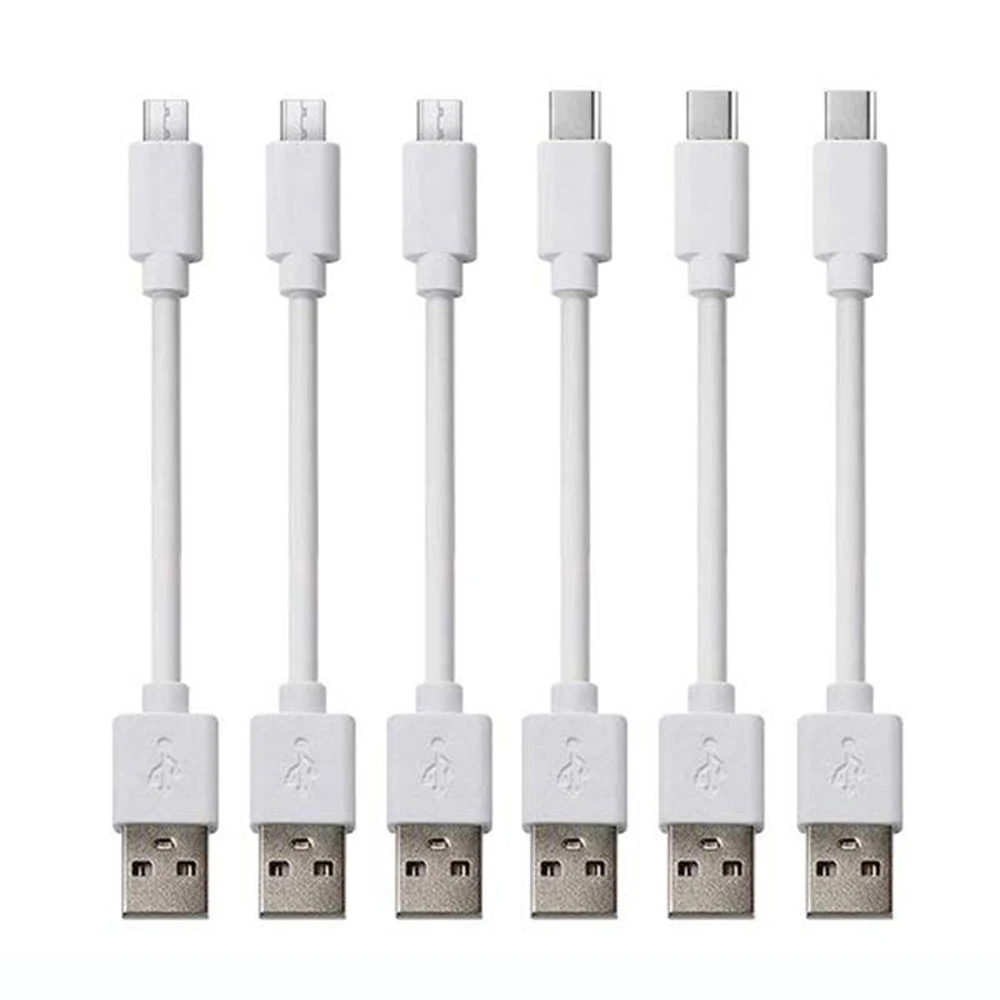 6PCS 25cm Short Micro USB Cable Android Type C USB Easy Carry Practical Charging Cable for Power Bank Samsung Huawei Sony LG