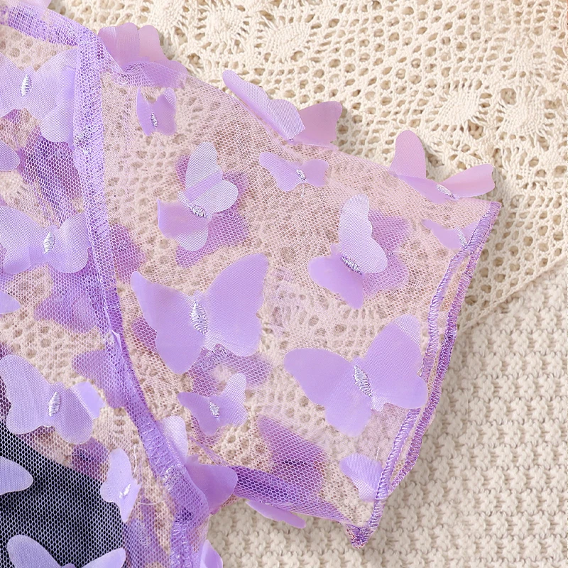 Girls' Summer Butterfly 2-Piece Dress & Tee Set - Stretchy, Comfortable & Easy-Care Kidswear
